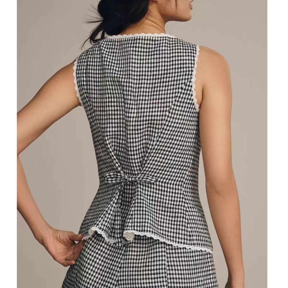 NWOT Reformation Amela Gingham Linen Top - Picture 5 of 13